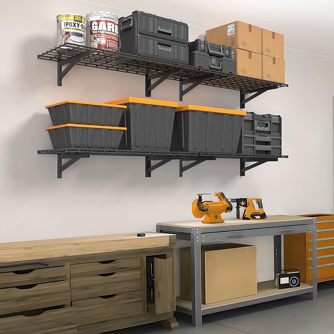 4 Pack Heavy Duty Garage Wall Shelving Set (1.5x4ft), Wall Mounted Garage Shelves 1400lbs Capacity, 18