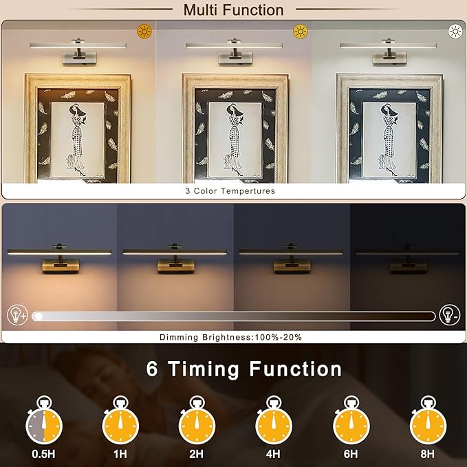5000mAh Picture Light Battery Operated,15.7In Antique Bronze Wireless Rechargeable Picture Light 3 Colors Dimmable Art Light with Remote Timer for Paintings,Gallery