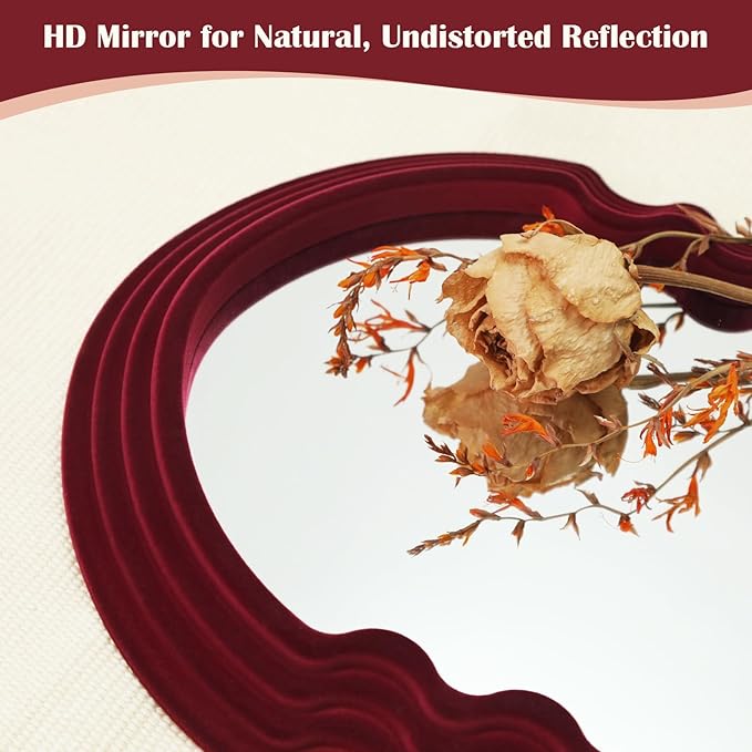 Mirror Wall Decor for Home Office Apartment, Colorful Decorative Mirror for Entryway Porch Fireplace, Irregular Hanging Wall Art Sculpture for Christmas (Wine Red)