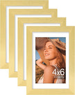 Vittanly 4x6 Picture Frames Set of 4, Display Pictures 3.5x5 with Mat or 4x6 without Mat, Small Photo Frames for Wall or Tabletop Display, Engineered Wood with Shatter Resistant Plexiglass, Gold