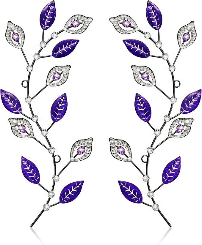 sxnzequnze 2 Pcs Metal Leaf Wall Art Crystal Bling Decorations Silver Leaves 3D Iron Handmade Home Decor Hanging Minimalist Accents Modern Set for Living Room Bathroom Bedroom Dining Room Hallway