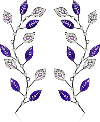 sxnzequnze 2 Pcs Metal Leaf Wall Art Crystal Bling Decorations Silver Leaves 3D Iron Handmade Home Decor Hanging Minimalist Accents Modern Set for Living Room Bathroom Bedroom Dining Room Hallway