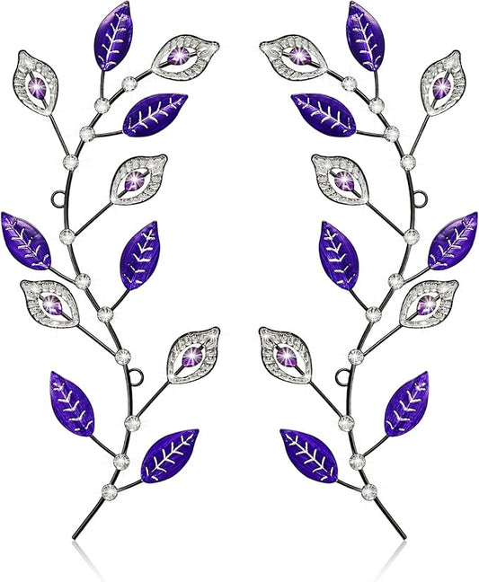 sxnzequnze 2 Pcs Metal Leaf Wall Art Crystal Bling Decorations Silver Leaves 3D Iron Handmade Home Decor Hanging Minimalist Accents Modern Set for Living Room Bathroom Bedroom Dining Room Hallway