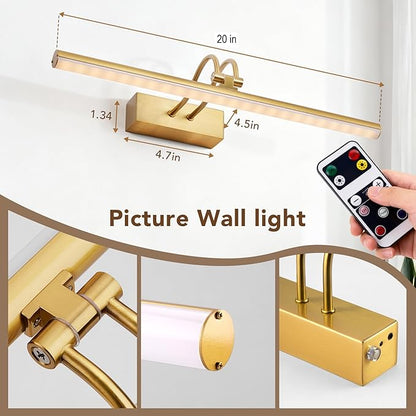Picture Light,Picture Lights for Wall Cordless,20" Picture Lights with Timer and Dimmable,Battery Wall Lights for Display Gallery Painting Art Frame Portrait