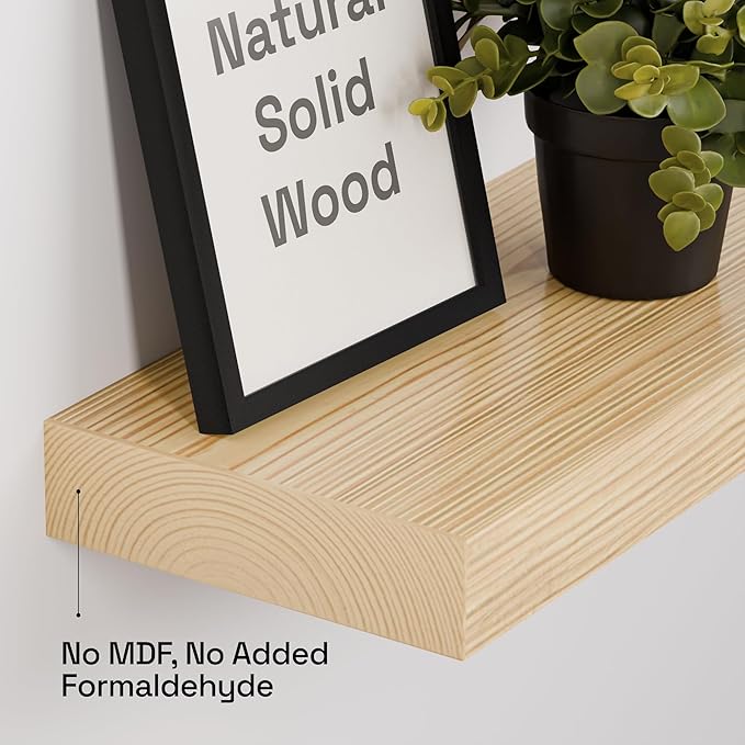 BAOBAB WORKSHOP Wood Floating Shelves for Bathroom Wall - Rustic Shelf 24 inch - Floating Wooden Shelves for Bedroom Kitchen Living Room - Natural Wood Shelves, 24W x 6.7D, Set of 2