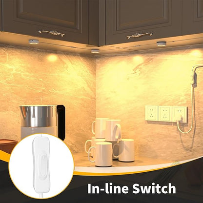WOBANE LED Puck Lights,Hardwired Under Cabinet Lighting with Switch,DIY Shelf Light for Kitchen,Display,Bookcase,Pantry,Linkable,Recessed & Wall Plug in,Warm White 3000K,120V,Set of 3