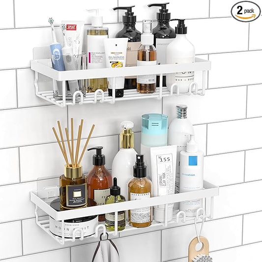 Moforoco Shower Caddy Shelf Organizer Rack, Self Adhesive Black Bathroom Shelves Basket, Home Farmhouse Wall Inside Organization and Storage Decor Rv Accessories, First Camper Apartment Essentials