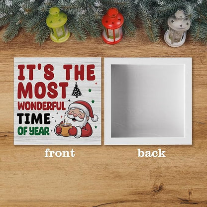 Christmas Coffee Bar Station Sign Decor Christmas Decorations Desk Accessories Indoor for Home Kitchen Office Coffee Bar Santa It's The Most Wonderful Time of Year Signs 5 X 5 Inch