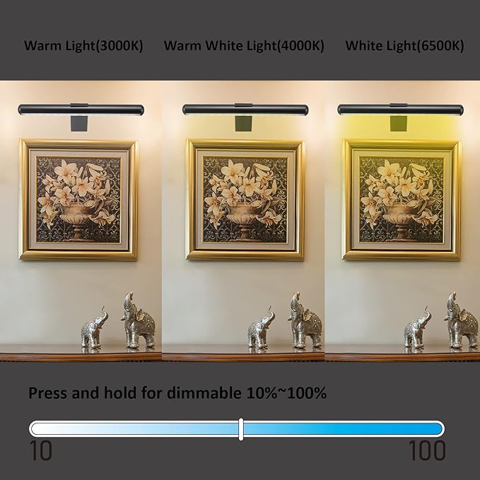 Wireless Picture Light Battery Operated,Rechargeable Painting Light with Remote Control,Metal Art Display Lamp,3 Modes,Dimmable Dartboard Light with Timer for Frame Picture Gallery,300LM