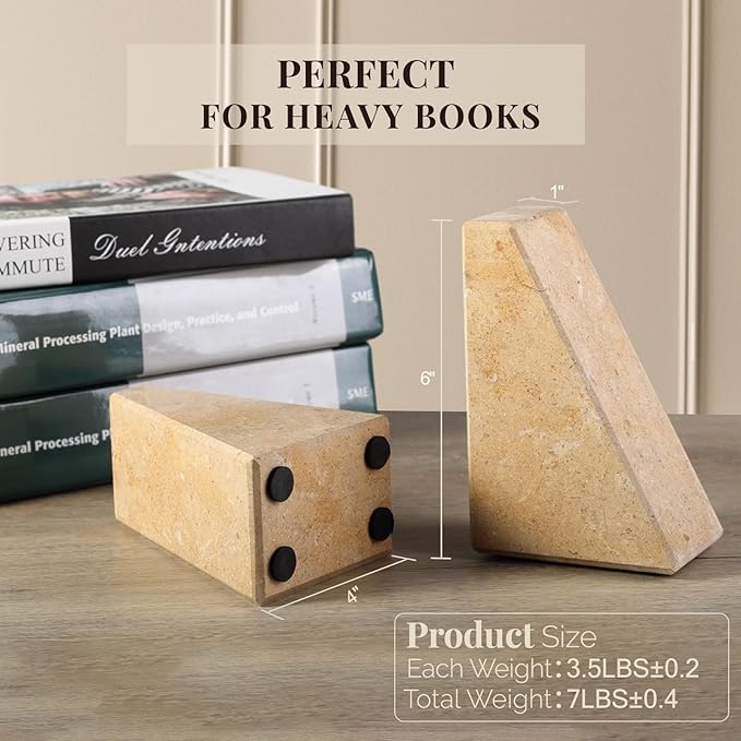 Koville Marble Bookends for Shelves, Large Bookends for Heavy Books, Non-Slip Heavy Duty Book Stopper for CD/Movies, Aesthetic Decorative Bookends for Shelves Table Home Decor(Brown)