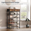 HOOBRO Shoe Rack, 6 Tier Shoe Storage Organizer with 2 Non-Woven Drawers, 15-20 Pairs of Shoes for Entryway, Shoe Shelf with 5 Oxford Fabric Shelves and Wooden Top, Closet, Rustic Brown BF79XJ01
