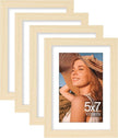 Vittanly 5x7 Picture Frame Set of 4, Display Pictures 4x6 with Mat or 5x7 without Mat, Photo Frames for Wall or Tabletop Display, Engineered Wood with Shatter Resistant Plexiglass, Natural Wood