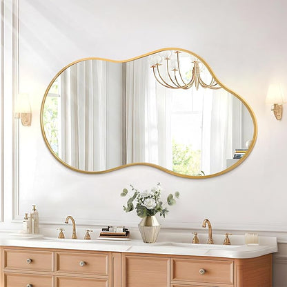 JJUUYOU Wall Mirror Irregular Metal Framed Decorative Gold Mirrors Large 22"x40" Asymmetrical Modern for Bedroom Living Room Entryway Hallway Hanging Home Decor