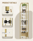Bookshelf Bookcase Narrow Bookcase Shelf Organizer with Steel Frame for Study Living Room Bedroom Kitchen Home Office Industrial Bookshelf 6-Tier White Gold BC56013A