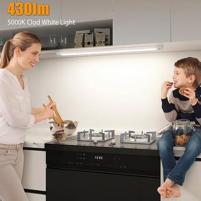 2Pcs 16 Inch Under Cabinet Lights with Hand Wave, Under Counter Lighting 5000K Cold White,Dimmable,Plug and Play,LED Lights for Kitchen Cabinet, Cupboard, Closet, Desk