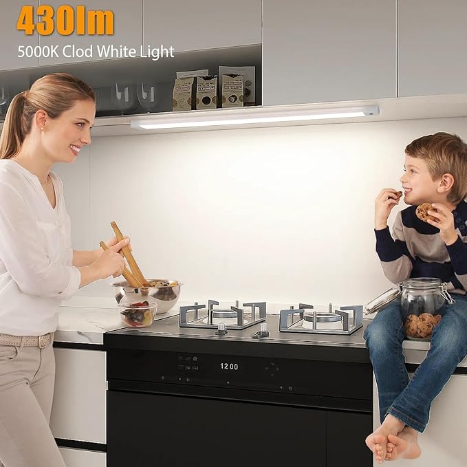 MYPLUS 24 Inch Under Cabinet Lights with Hand Wave, Under Counter Lighting 5000K Cold White,Dimmable,Plug and Play,LED Lights for Kitchen Cabinet, Cupboard, Closet, Desk