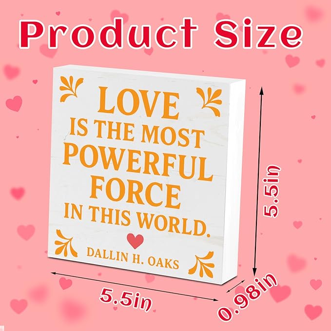 Valentines Desk Decor, Valentine's Day Home Office Table Sign for Wife Daughter from Dad Husband, Valentine Gifts Decorations for Porch Tiered Tray Shelf Party, Love Is The Most Powerful Force