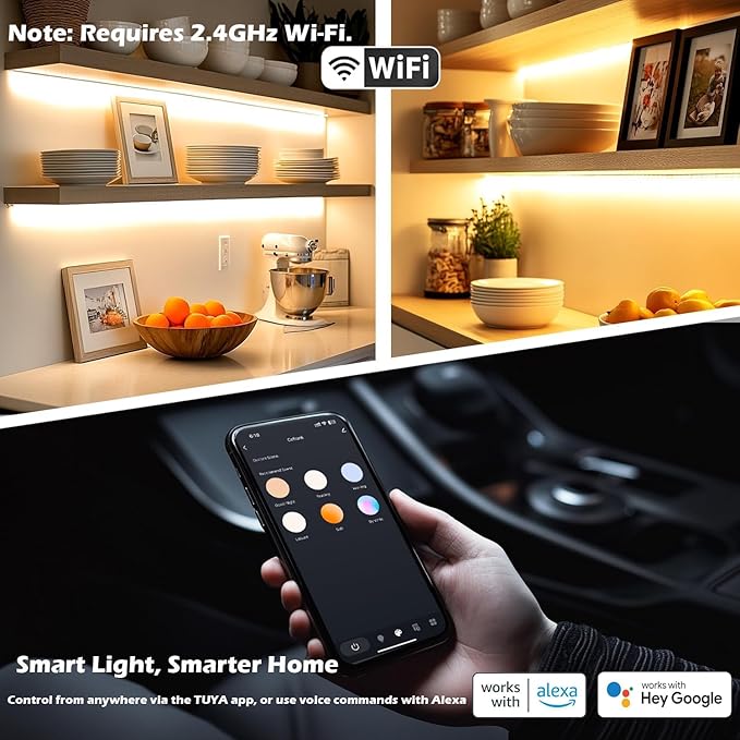 Cefrank Smart Under Cabinet Lighting, 4-Pack 12" V Shape LED Light Bar Kit - Dimmable 2700K to 6000K Color Adjustable, Control with App - Compatible with Alexa, Google Assistant
