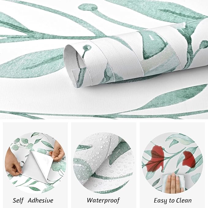 WENMER Green Leaf Wallpaper Floral Peel and Stick Wallpaper 17.7