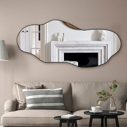 POZINO Irregular Wall Mirror, Large Asymmetrical Mirrors, 47.2"x21" Odd Shaped Mirrors Decorative, Modern Abstract Frameless Mirror for Living Room Bedroom Bathroom Entryway