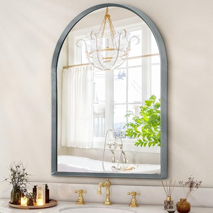Arch Wall-Mounted Mirror Aluminum Alloy Frame Bathroom Wall Mirror for Vanity Living Room, Bedroom Entryway Room Home Decor 20"x16"