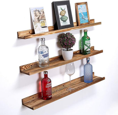 AZSKY Large Floating Shelves 36 Inch Wood Wall Mounted Set of 3 Floating Bookshelf Long Wooden Picture Ledge Shelf for Home Decoration