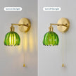 Vintage Wall Sconces with Pullswitch, 180 Degree Adjustable, Hradwired Modern Wall Lighting Fixture with Green Tulip Glass Lampshade for Bedroom Bedside Bathroom(2pack)