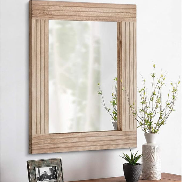 Mirrors for Wall Rustic Wooden Frame Rectangle Mirror Vintage Hanging Mirror for Bedroom Bathroom Living Room Farmhouse Wall Decor Small 16" x 12 "