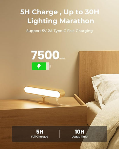 7500 mAh Rechargeable Wood Wall Sconce for Bedroom, LED Wall Light with Remote Control and Touch, 360° Magnetic Rotation, 3 Colours, Dimmable Wooden LED Wall Lamp with 15 RGB Colors,1 Pack
