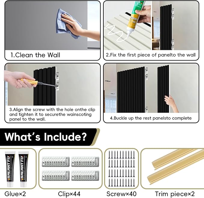 RITOLLO 10-Pack WPC Slat Wall Panels, 96 x 6 Inches 3D Fluted Wall Panels for Interior Wall Decor, Modern Accent Wood Wall Paneling for Living Room, TV Background, Office, Bedroom(Matte Black)