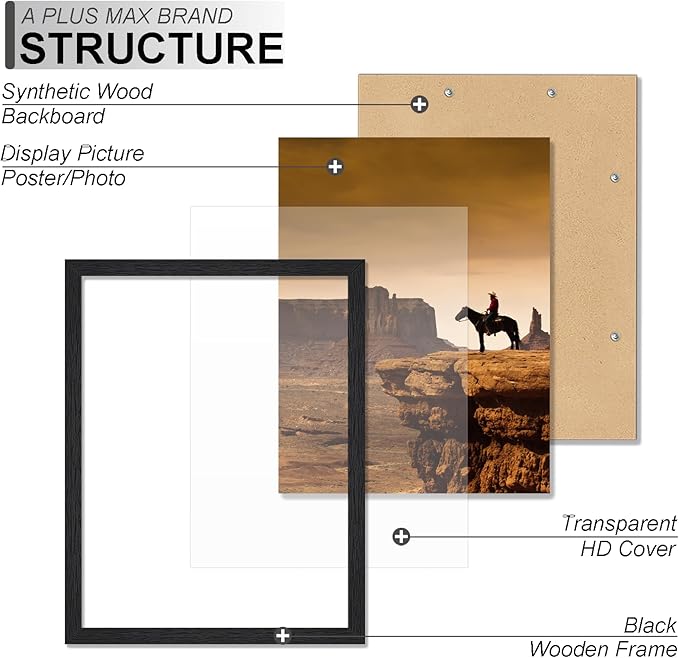A PLUS MAX 10x13 Picture Frame, Black Engineered Wood Frame for 10 x 13 Inch Picture Poster Photo, Light Weight 10 by 13 Frame with Wood-grain for Wall - 1 Pack/Black/10 x13