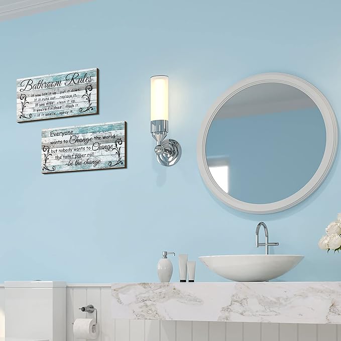 Jetec 2 Pieces Funny Bathroom Signs Bathroom Wall Decor Toilet Wall Accessories Farmhouse Toilet Rustic Wooden Signs, 12x6 Inch(Chic Style)
