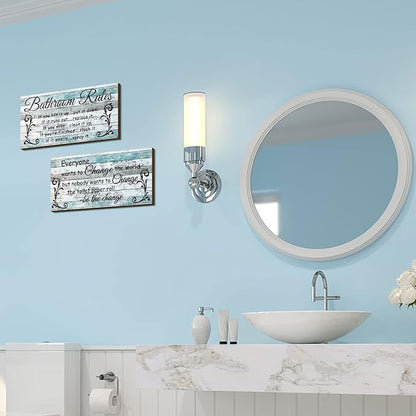 Jetec 2 Pieces Funny Bathroom Signs Bathroom Wall Decor Toilet Wall Accessories Farmhouse Toilet Rustic Wooden Signs, 12x6 Inch(Chic Style)