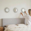 Boho Sunburst Wall Mirror Set of 3, 12 Inch Round Antique & Modern Metal Wall Art, Hanging Over The Door Mirrors for Wall Decor in Living Room, Bedroom, Bathroom, Entryway（Sliver）