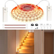 WOBANE Dual Motion Sensor Under Bed Lights,Rechargeable 16.4ft LED Light Strip,Battery Powered Tape Light for Shelves,Cabinet,Anywhere,PIR Detector,Cuttable,Flexible,2700K Warm White