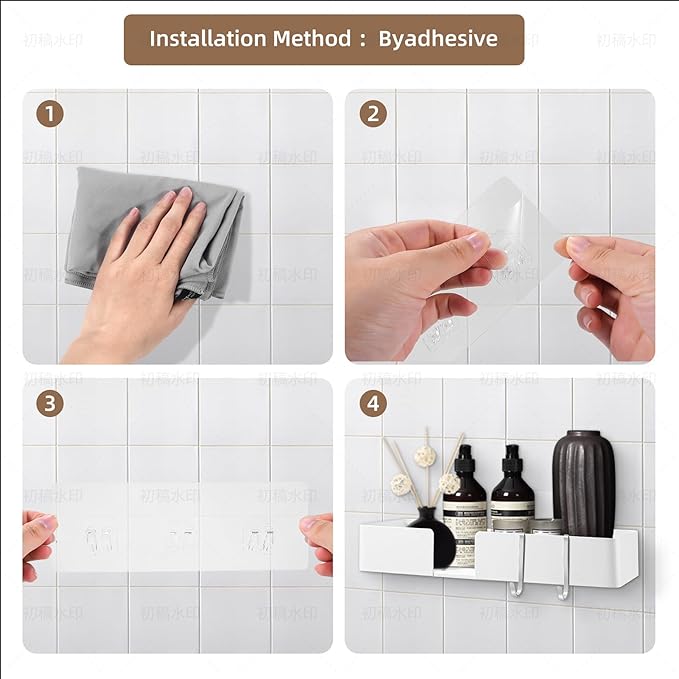ABCOOL Shower Caddy Floating Bathroom Shelves - Set of 2, No Drill Wall Mounted Adhesive Hanging Shelves with Hooks Decorative Storage Shelves for Kitchen Living Room Bedroom