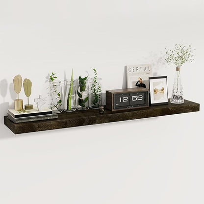 fuqing Floating Shelves for Wall - 48 Inch Dark Wood Shelves Set of 1-48 Inch Wide x 9.3 Inch Deep x 1.6 Inch Thick Wooden Wall Shelves for Room Decor & Storage