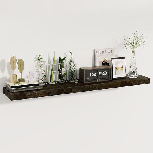 fuqing Floating Shelves for Wall - 48 Inch Dark Wood Shelves Set of 1-48 Inch Wide x 9.3 Inch Deep x 1.6 Inch Thick Wooden Wall Shelves for Room Decor & Storage