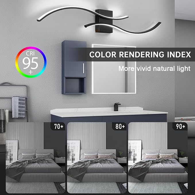 CANEOE Modern Led Wall Light, Black Indoor Led Wall Sconce Lighting, Bathroom Vanity Light Fixtures Over Mirror for Living Room Hallway Bedroom Bedside Wall Lamp (Black, 6000K, 2 Packs,Hard-Wired)
