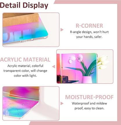 12 Inches Iridescent Wall Shelves, Moisture-Proof, Acrylic Bathroom Wall Shelves, Clear Floating Shelves for Bathroom, Bedroom, Living Room, Retail, 2 Pack