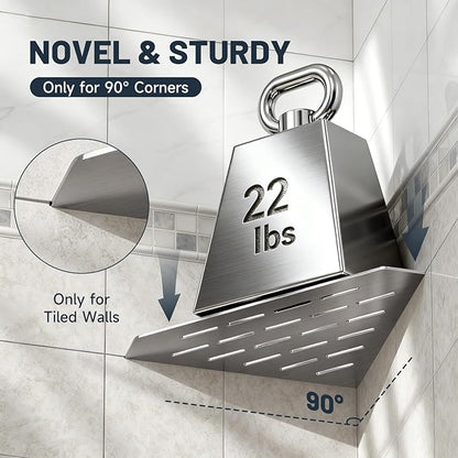BWE 10" Corner Shower Shelves, 304 Stainless Steel Floating Corner Sheves for Wall, Heavy Duty Recessed Bathroom Shower Shelves Slot Design for Tiled Wall, No Drilling Needed 2 Pack Brushed Nickel