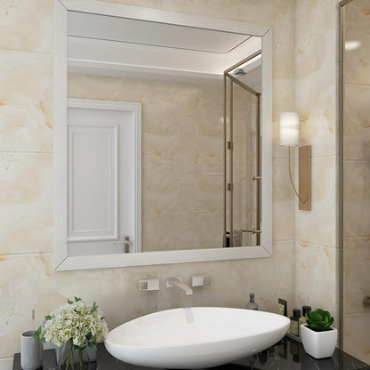 LACHEERY 3in x 82ft Thick White Bulletin Board Border Self Adhesive Mirror Border Peel and Stick Wallpaper Borders for Bathroom Mirror Tape Borders Wood Frame Waterproof Removable Wall Paper Vinyl
