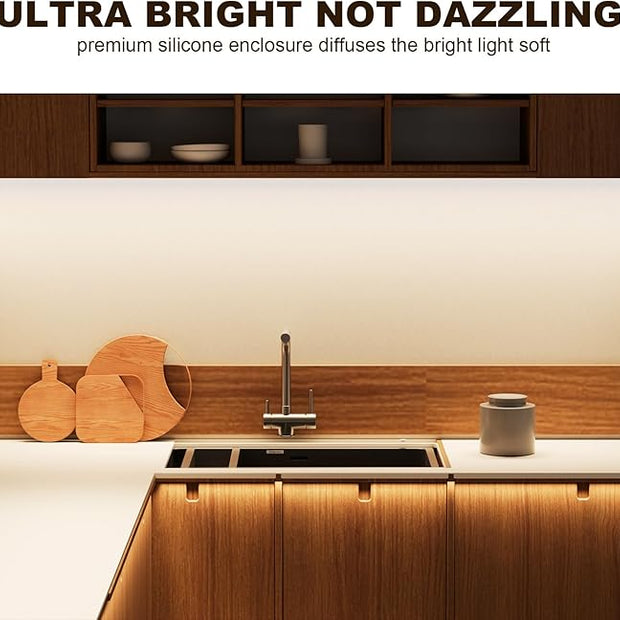 MY BEAUTY LIGHT Bright Silicone LED Under Cabinet Lights, 3.8ft Plug-in 4000K 950lm Warm White Dimmable Under Cabinet Lighting Strip with RF Remote for Kitchen, Under Counter, Bedroom, Bathroom Decor