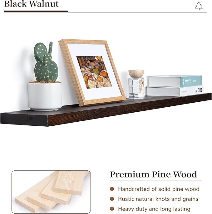 Marsmiles Wood Floating Shelves | 48 Inch Dark Wood Wall Shelves Set of 1 | 48