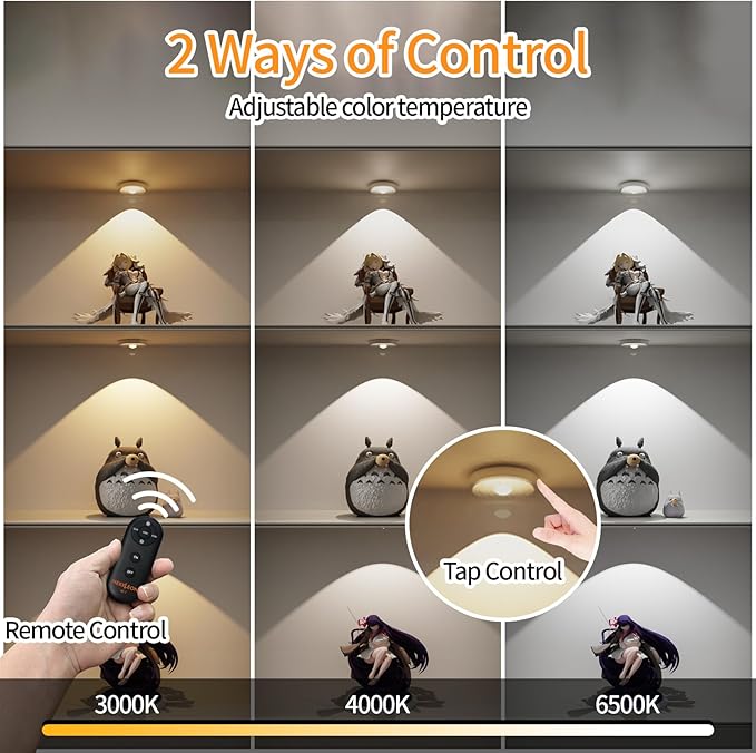 Puck Lights Cordless with Remote Control, 2200mAh Rechargeable Under Counter Lighting,3 Color Temperatures Dimmable Under Cabinet,Closet Light,Tap Light for Hallway (Silver, 3PCS)