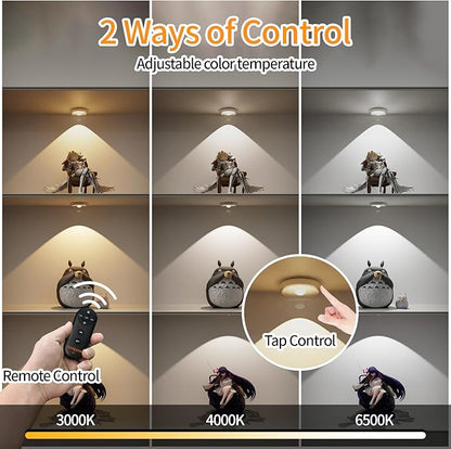 Puck Lights Cordless with Remote Control, 2200mAh Rechargeable Under Counter Lighting,3 Color Temperatures Dimmable Under Cabinet,Closet Light,Tap Light for Hallway (White, 3PCS)