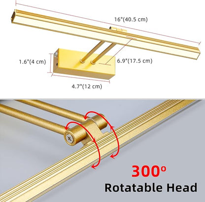 Picture Light,5000mAh Rechargeabl Art Lights for Paintings,Remote 16" Display Accent Lighting with Timer and Dimmable for Wall,Frame,Portrait-Gold