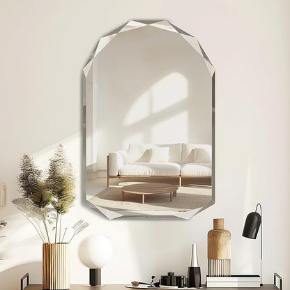 Suidia Bathroom Mirror, 20"x 30" Wall Mirror, Frameless Bathroom Mirror with Beveled Edge for Bedroom, Living Room, Entryway, Hallway, Arched Shape