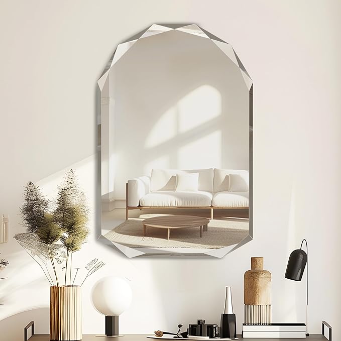 Suidia Bathroom Mirror, 20"x 30" Wall Mirror, Frameless Bathroom Mirror with Beveled Edge for Bedroom, Living Room, Entryway, Hallway, Arched Shape