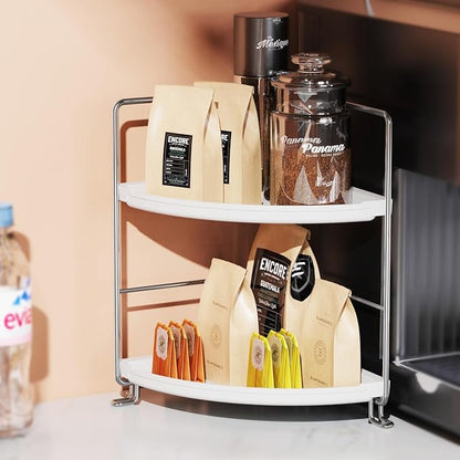 2-Tier Corner Bathroom Countertop Organizer, Tiny Counter Corner Shelf Skincare Makeup Perfume Organizer and Organization for Kitchen (White)
